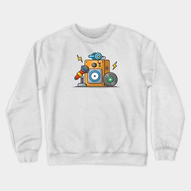 Music Concert Performance with Microphone, Vinyl and Headphone Cartoon Vector Icon Illustration Crewneck Sweatshirt by Catalyst Labs